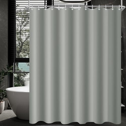Lerores Duschvorhang 180x190cm Grau, Beschwerter Saum Antischimmel Textil, Wasserabweisend, Waschbar Polyester Stoff Badevorhänge für Badezimmer, Badewanne mit 12 Duschvorhangringe