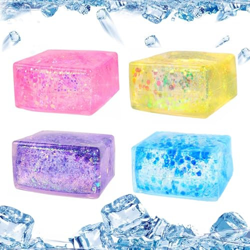 RXKFIGX 4 Stück Nice Cube, Eiswürfel Anti Stress Bälle, Stressballs für Kinder und Erwachsene Fidget Spielzeug, Antistressball zum Kneten,Anti Stress Spielzeug, Ruhe und Stressabbau