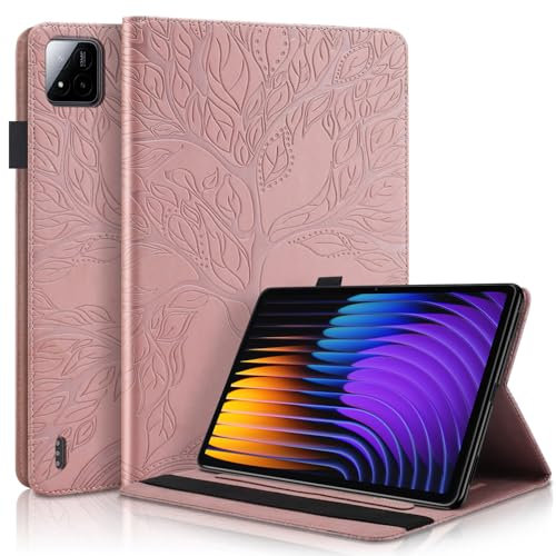 Succtopy Funda para Xiaomi Pad 7/Pad 7 Pro 11.2 Pulgadas 2025 Ultra Slim PU Protectora Tableta Cover con Función de Soporte Carcasa con Soporte Pencil Oro Rosado