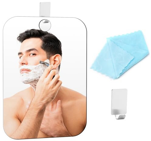 HENGBIRD Duschspiegel Bruchsicher Rasierspiegel Dusche 20x24cm Klein Spiegel Bad HäNgespiegel Ohne Bohren Kinderspiegel Badezimmer Wandspiegel mit Haken und Kleinem Handtuch