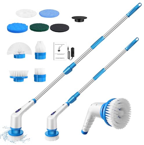 Elektrische Reinigungsbürste, Kabelloser Fugenreiniger mit 9 Austauschbaren Bürstenköpfen für Bad Auto und Küche, Handheld Power Spin Scrubber Fugenbürste Mit LED Anzeige, 2 Modi