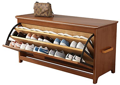 Solid Wood 3 Tier Shoe Rack Bench with Drawer Storage Shoe Organizer for Entryway Hallway Living Room Indoor Storage Chest & Bed End Stool Shoe Shelf Organizer Stand