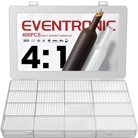 Eventronic 4: 1 Gaine Thermorétractable avec Adhésif, 400 Pièces Double Paroi, IP68 Étanche, pour Isolation Électrique et Connecteurs de Câble, Capacité de Charge Élevée, Transparent