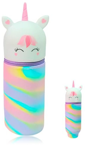 NHQZ NHQ Kawaii Federmäppchen,2 in 1 Mäppchen aus Weichem Silikon,Federmäppchen Mädchen,Federmäppchen Einhorn,Ständer Schlampermäppchen,Cartoon Stifteköcher für Mädchen Teenager