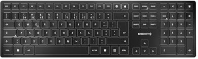 CHERRY KW 9100 Slim, Teclado Inalámbrico, Disposición Portuguesa (QWERTY), Bluetooth o 2,4 GHz A Elegir, Teclas Planas, Recargable, Negro-Gris