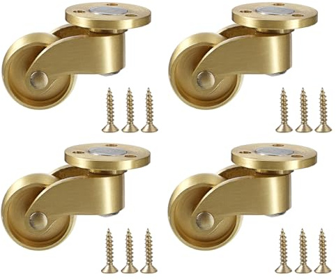 IGNPION Set mit 4 massiven Messing Universalrollen 360° schwenkbar Möbelrollen ohne Vorbau, 24 mm Möbelrollen
