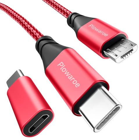 USB C auf Micro USB Kabel 4M USB C to Micro USB Adapter Android Ladekabel Kompatibel fürSamsung Galaxy S20/S9/S9+/S10 Huawei HTC LG （rot）