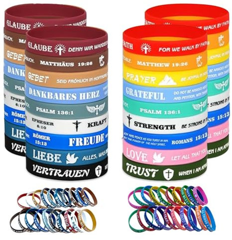 QINGYIWL 40 Stück Motivationsarmbänder, Silikon Armbänder mit Bible Religiöse Jesus Motivierendes Geschenke Motivierende Gummiarmbänder für Christlich Geschenk Männer Frauen