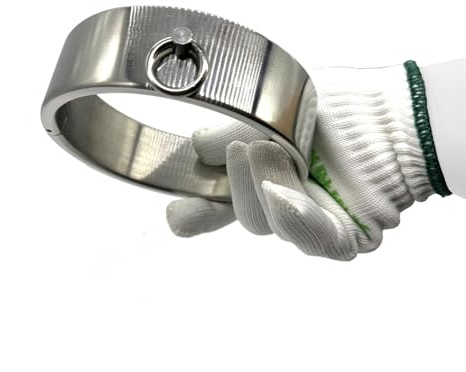 RICVIL 4 cm Höhe Fetisch Halsband mit Traktionsring, Edelstahl Neck Kragen Bondage Erotik Halsfessel Sklaven Bondage Metall Sex Halsreif BDSM-Sexspielzeug für Männer Frauen Paare,Silber