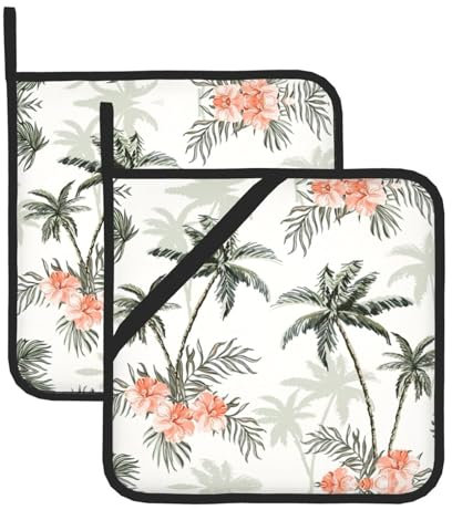 Tropical Palm Trees Pot Holders Set 2 Pans Holders 20.5cm Heat Resistant Grilling Microwave Barbeque Handling