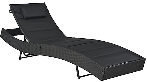 WHOPBXGAD Sonnenliege Poly Rattan Schwarz Outdoor Lounge Chair Adjustable Backrest Waterproof PE Rattan Steel Frame for Pool Garden Terrace Relaxing Sunbathing Comfortable Durable