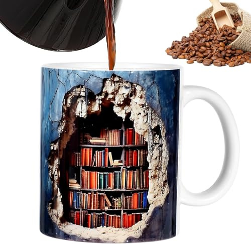 ROTKUSZ Taza de Estantería 3D, Taza de Estante de Biblioteca con Efecto 3D, Taza de Café para Amantes de los Libros, Divertida Taza de Café de Cerámica (Estilo A)