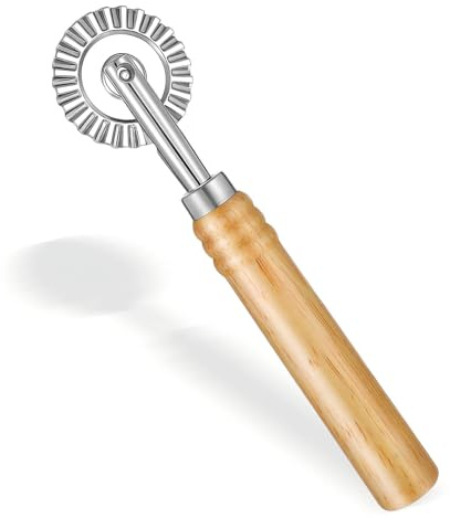 TIESOME Teigrad Teigschneider Roller, Teigrädchen Gezähnter Teigrad | Nudelschneiderrad Zinklegierung langer Holzgriff Pizza-Gebäck-Werkzeuge Ravioli Roller für Küche Konditorei Pizza