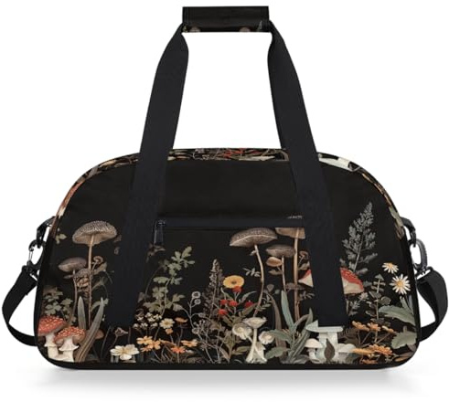 VQUVQV Sac de sport résistant à l'eau, sac de voyage pour garçons et filles, Art floral champignon de la forêt sombre