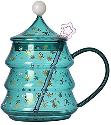 Tazze a forma di albero di Natale tazze di vetro tazze da caffè con coperchi tazze divertenti 400ml/500ml 2 capacità tra cui scegliere Tazze da caffè a forma di albero di Natale
