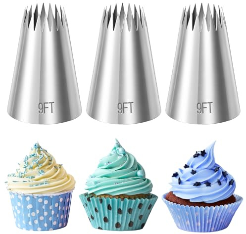 JJUNW 3 Stück Extra Große Spritztüll, Spritztüllen Groß, Edelstahl Tüllen | Groß Wiederverwendbar Profi Nahtlos Düsen Tüllen zum Spritzgebäck Deko von Cupcakes Torten Zuckerguss Brandteig