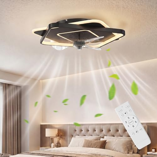 HOMCOM LED Deckenleuchte mit Ventilator Leise 53cm Fernbedienung Schwarz | Deckenventilator mit Beleuchtung, 6 Geschwindigkeiten, Timer, 3 Farbtemperaturen, Umkehrbar DC Motor, für Wohnzimmer