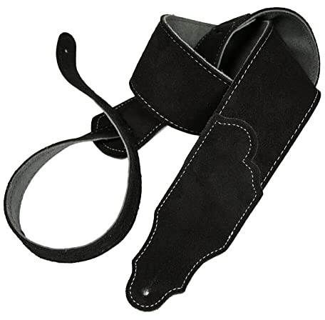 Franklin Strap - 2.5 Original Suede with Suede Backing - Guitar Strap - Black Suede with Silver Stitching