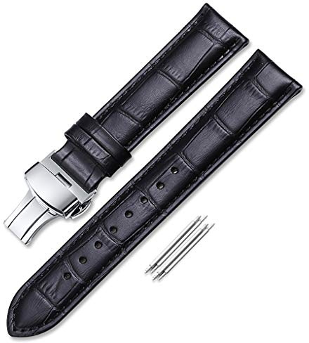 iStrap Uhrenarmbänder - Krokodilmuster Echtes Leder Männer Frauen - Bereitstellungsschnalle mit Druckknopf Armband - 18mm 19mm 20mm 21mm 22mm 24mm - Schwarz Braun