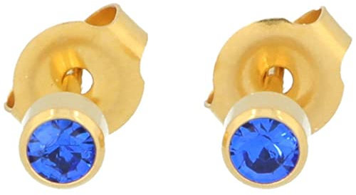 Erstohrstecker hartvergoldet Sterile Ohrstecker Zarge mit Stein in dunkelblau