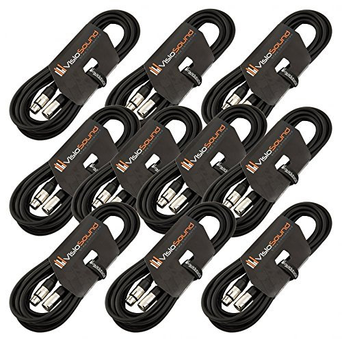 VisioSound 10 x 6m Male to Female XLR Mic Leads/Balanced Microphone Cables / 8 Colours / 10 Pack Black