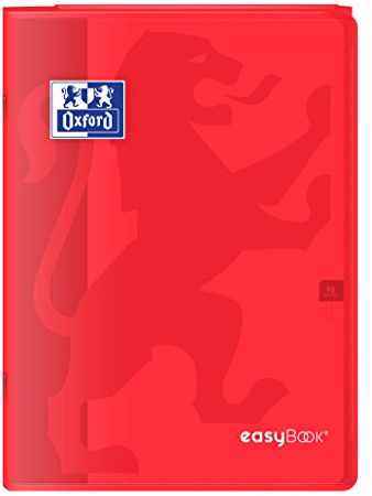 Oxford 400100007 EasyBook Cahier agrafé A4 96 pages 90 g grands carreaux seyès Rouge