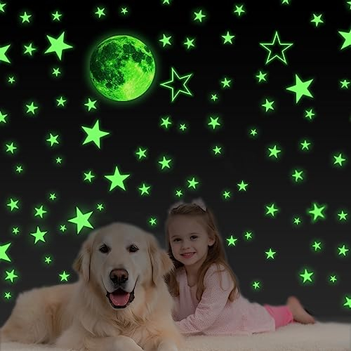 GLOCARNIVAL Leuchtende Sterne und Vollmond-Wandaufkleber für den Sternenhimmel, leuchtende Sterne, wunderschöne Wandaufkleber für jeden Raum, wunderschöne Wandaufkleber für Kindergeschenke, im Dunkeln