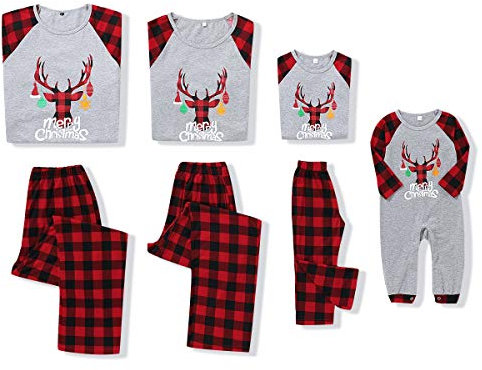 SANMIO Weihnachten Familie Outfit Set Matching Lange Ärmel Bluse + Plaid Lange Hosen Pyjama Set Xmas Grey-Plaid (für Herren) XL