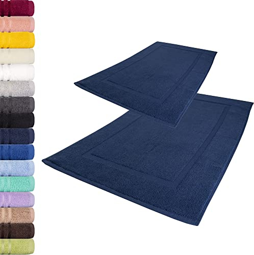Lavea 2er Set Badematte 50x80 cm – rutschfeste, Waschbare Badematten aus 100% Baumwolle, Frottierserie Elena – Saugstark, Strapazierfähig und Zeitlos – Ideal für Badezimmer, Dusche - Navy