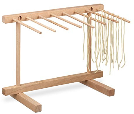 Relaxdays Nudeltrockner Holz, 8 Stangen, Pasta platzsparend trocknen, Nudelständer faltbar, HBT 29,5 x 40 x 28 cm, Natur
