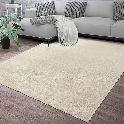 TT Home Teppich Wohnzimmer Kurzflor Anti-Rutsch Rückseite Einfarbiges Design Waschbar, Farbe: Creme, Größe:140x200 cm
