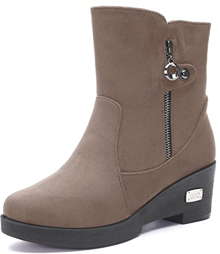 Gaatpot Stivali da Neve Stivaletti Scarpe Inverno Caldo Pelliccia Foderati Stivale con Zeppa Stivaletto Donna Moda Cerniera Eleganti Khaki EU37=CN38