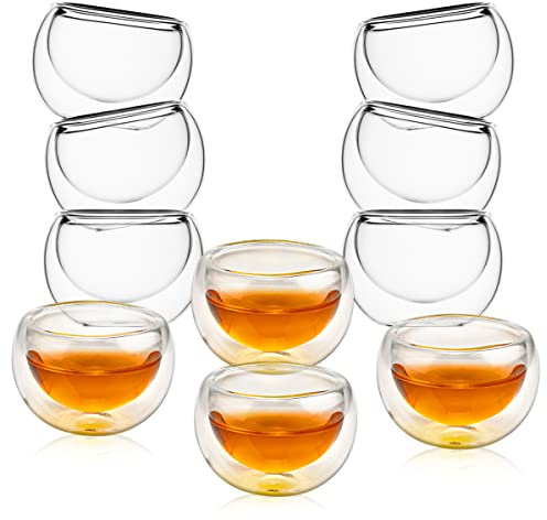 Luxtea Tiny Glass Teacups Double-walled Borosilicate Tea Cups Heat-resisting Glasses Each Holds 2 Oz Set of 10 Mini Sauce Bowls