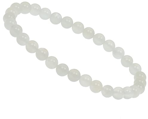 ELEDORO Stretch Armband aus echten Edelstein-Perlen (6mm) – Perlenarmband für stilvolle Eleganz (Mondstein weiß)