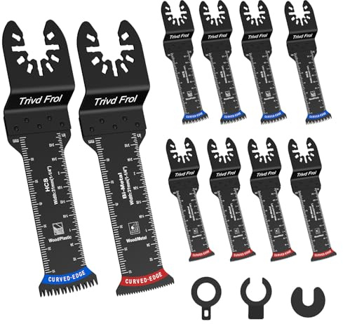 10 PCS Extra Long Oscillating Saw Blades, Curved Edge Bi-Metal and Japanese Teeth Multitool Blades Precise Cut for Wood Plastic Nails Metal, Multi Tool Blades Kits Fit Dewalt Milwaukee Bosch 70MM