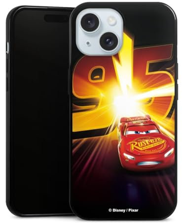 Slim Case extra dünn kompatibel mit Apple iPhone 15 Silikon Handyhülle schwarz Hülle Offizielles Lizenzprodukt Cars Lightning McQueen 95