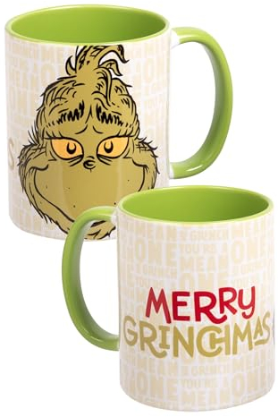 United Labels Grinch Tasse 320 ml, Grün Weiß, Kaffeebecher Merry Grinchmas, Kaffeetasse aus Keramik, Weihnachtstasse lustig