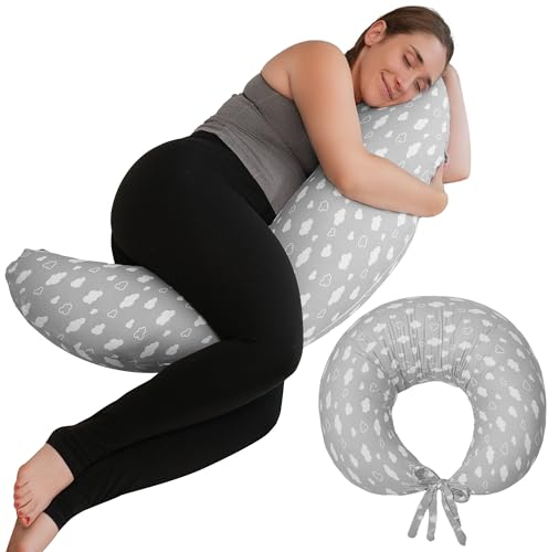 DancesCat Kühlung XXL Stillkissen,Einstellbar Lagerungskissen,Schwangerschaftskissen für Baby und Erwachsene,Seitenschläferkissen mit Waschbarem 100% Baumwolle Bezug,Babynestchen
