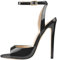 blingqueen Damen Peeptoe Sandaletten Lack Sandalen High Heels Schnalle Slingback Pfennigabsatz Schwarz 39 EU