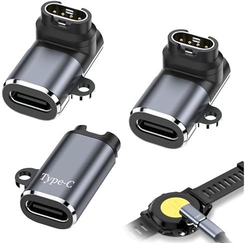 Lot de 3 convertisseurs de câble de charge USB C pour chargeur de montre Garmin - 2 pièces à angle droit de 90 degrés - 1 adaptateur droit de type C pour un transfert de données efficace - Compatible