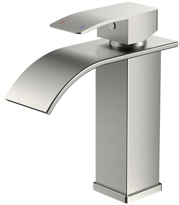 FORIOUS Robinet de Salle de Bain, Mitigeur Lavabo Cascade pour Avec une Hauteur de Bec de 110 MM, Économiseur D'eau et D'énergie, Nickel Brossé.