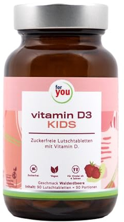 for you vitamin d kids - Lutschtabletten 90 Stück - 1 Lutschtablette = 10 µg (400 IE) Vitamin D3 - Zuckerfrei, vegan & laktosefrei - gesundes Wachstum & gesunde Entwicklung des Kindes