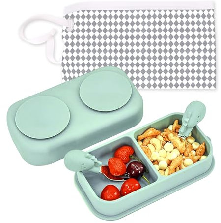 Funvalley Surperfect Lot de 5 assiettes à ventouse de voyage pour bébé – Assiettes antidérapantes en silicone pour bébé, assiettes à ventouse portables avec sac de voyage pour tout-petit, assiette