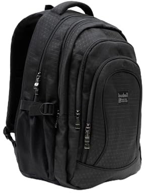 budmil Lynsey Schulrucksack für Jungen und Mädchen 45L - für Teenager Kinder ab Klasse 5 - wasserabweisend - Rucksack mit Laptopfach & 4 Fächer & belüftete Rückseite (Schwarz)
