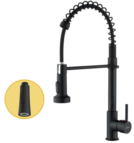 Baollansa Wasserhahn küche hochdruck armatur, kitchen faucet edelstahl mit hohen bogen und herunterziehbare mischbatterie küche, Küchenarmaturen 360°-schwenkfunktion,zusätzliche mischdürse(Schwarz)