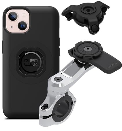 QUAD LOCK Lenker Handyhalterung PRO Chrom für Motorrad mit Vibrationsdämpfer und MAG Hülle für iPhone 13