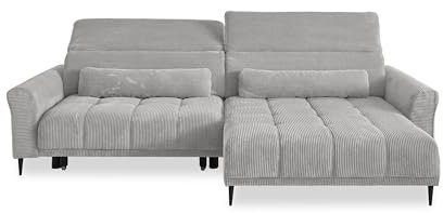 möbelando Wohnlandschaft >Wolve< Kopfteilverstellungen, 2 Kissen, Silbergrau - 277x108x179cm (BxHxT)