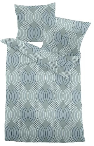 Dormisette Fein Biber Bettwäsche 155x220 Wellen Spiralen blau grün 4174-50