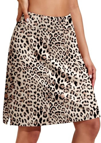 COOrun Damen Lauf Skort Hockey Rock Sommer Tennisrock Dunkelblau Tennisröcke Ohne Leggings Skort Wandern Yoga Rock Khaki Leopard Print,L