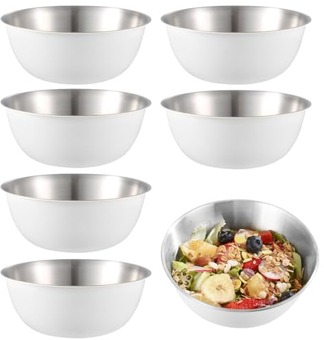 Tutamaz Edelstahl Schüssel Set, 6Pcs Ø 17 cm Stapelbar Metall Schüsselset Hochwertige Edelstahlschüsseln Spülmaschinenfest für Salatschüssel Servierschale Snackschale Dipschale Snackschalen, Weiß